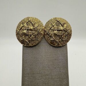 Vintage 1928 Jewelry Textured Gold Tone Clip On Earrings Round Dome